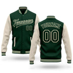 Custom Green Green-Cream Bomber Full-Snap Varsity Letterman Two Tone Jacket