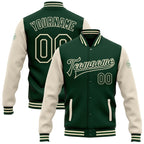Custom Green Green-Cream Bomber Full-Snap Varsity Letterman Two Tone Jacket photo 1