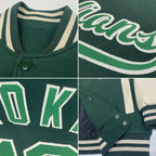 Custom Green Green-Cream Bomber Full-Snap Varsity Letterman Two Tone Jacket photo 4