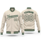 Custom Cream Cream-Green Bomber Full-Snap Varsity Letterman Jacket