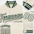 Custom Cream Cream-Green Bomber Full-Snap Varsity Letterman Jacket detail