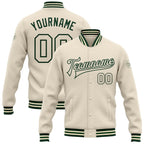 Custom Cream Cream-Green Bomber Full-Snap Varsity Letterman Jacket photo 1