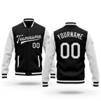 Custom Black White Bomber Full-Snap Varsity Letterman Two Tone Jacket