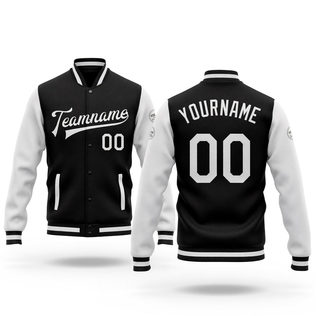 Custom Black White Bomber Full-Snap Varsity Letterman Two Tone Jacket