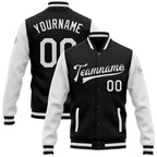 Custom Black White Bomber Full-Snap Varsity Letterman Two Tone Jacket photo 1