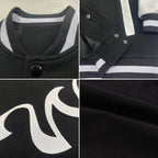 Custom Black White Bomber Full-Snap Varsity Letterman Two Tone Jacket photo 4
