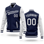 Custom Navy White Bomber Full-Snap Varsity Letterman Two Tone Jacket