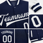 Custom Navy White Bomber Full-Snap Varsity Letterman Two Tone Jacket detail
