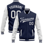 Custom Navy White Bomber Full-Snap Varsity Letterman Two Tone Jacket photo 1