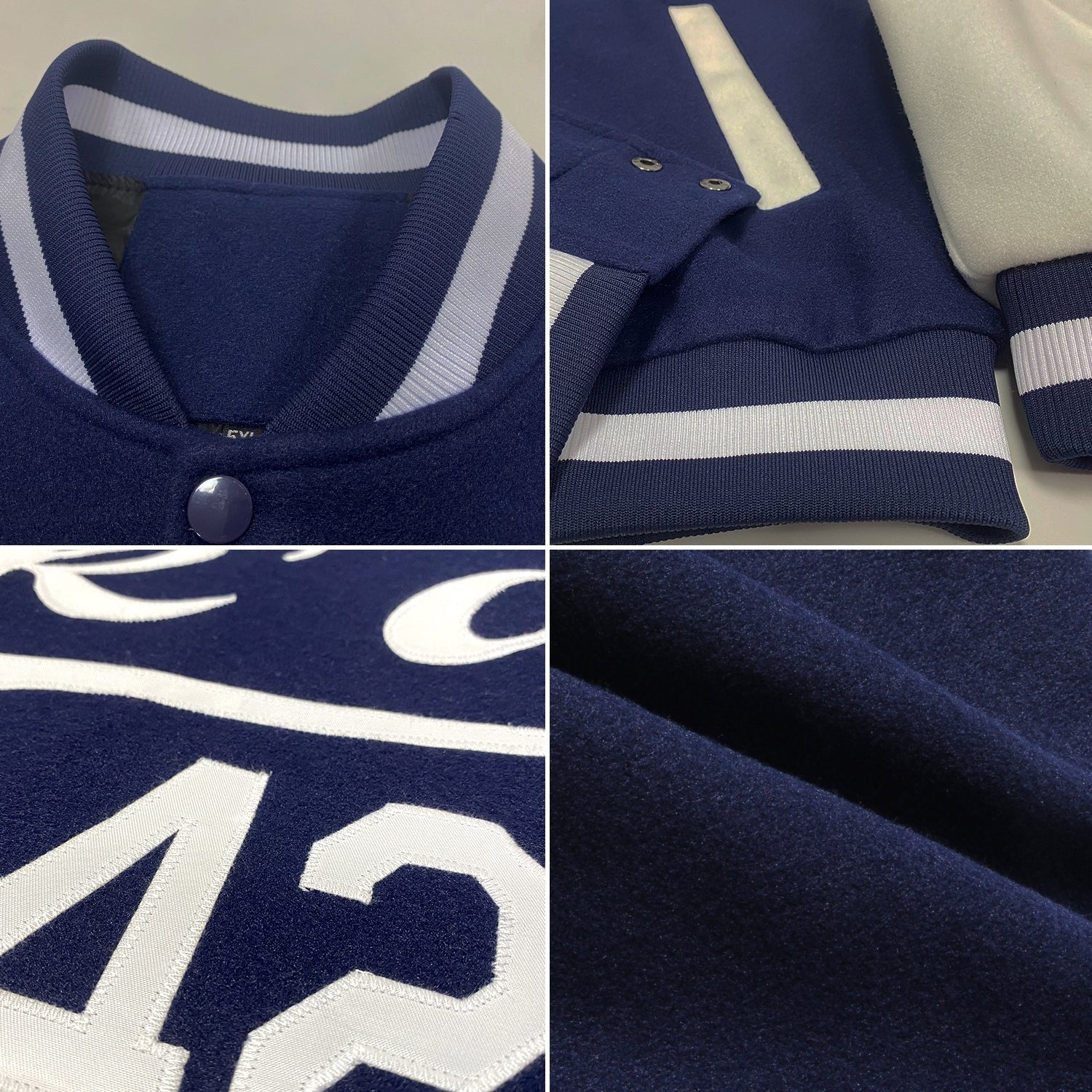 Custom Navy White Bomber Full-Snap Varsity Letterman Two Tone Jacket photo 4