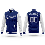 Custom Royal White Bomber Full-Snap Varsity Letterman Two Tone Jacket