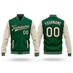 Custom Kelly Green Cream-Black Bomber Full-Snap Varsity Letterman Two Tone Jacket