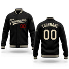 Custom Black Cream-Red Bomber Full-Snap Varsity Letterman Jacket