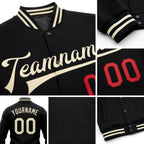Custom Black Cream-Red Bomber Full-Snap Varsity Letterman Jacket detail