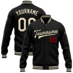 Custom Black Cream-Red Bomber Full-Snap Varsity Letterman Jacket photo 1
