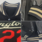 Custom Black Cream-Red Bomber Full-Snap Varsity Letterman Jacket photo 4