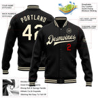 Custom Black Cream-Red Bomber Full-Snap Varsity Letterman Jacket photo 5