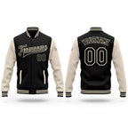 Custom Black Black-Cream Bomber Full-Snap Varsity Letterman Two Tone Jacket