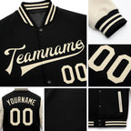 Custom Black Cream Bomber Full-Snap Varsity Letterman Two Tone Jacket detail