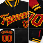 Custom Black Red-Gold Bomber Full-Snap Varsity Letterman Two Tone Jacket detail