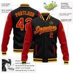 Custom Black Red-Gold Bomber Full-Snap Varsity Letterman Two Tone Jacket photo 5