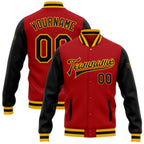 Custom Red Black-Gold Bomber Full-Snap Varsity Letterman Two Tone Jacket photo 1