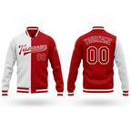 Custom White Red Bomber Full-Snap Varsity Letterman Split Fashion Jacket