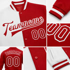 Custom White Red Bomber Full-Snap Varsity Letterman Split Fashion Jacket detail