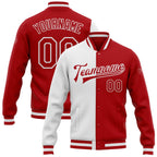 Custom White Red Bomber Full-Snap Varsity Letterman Split Fashion Jacket photo 1
