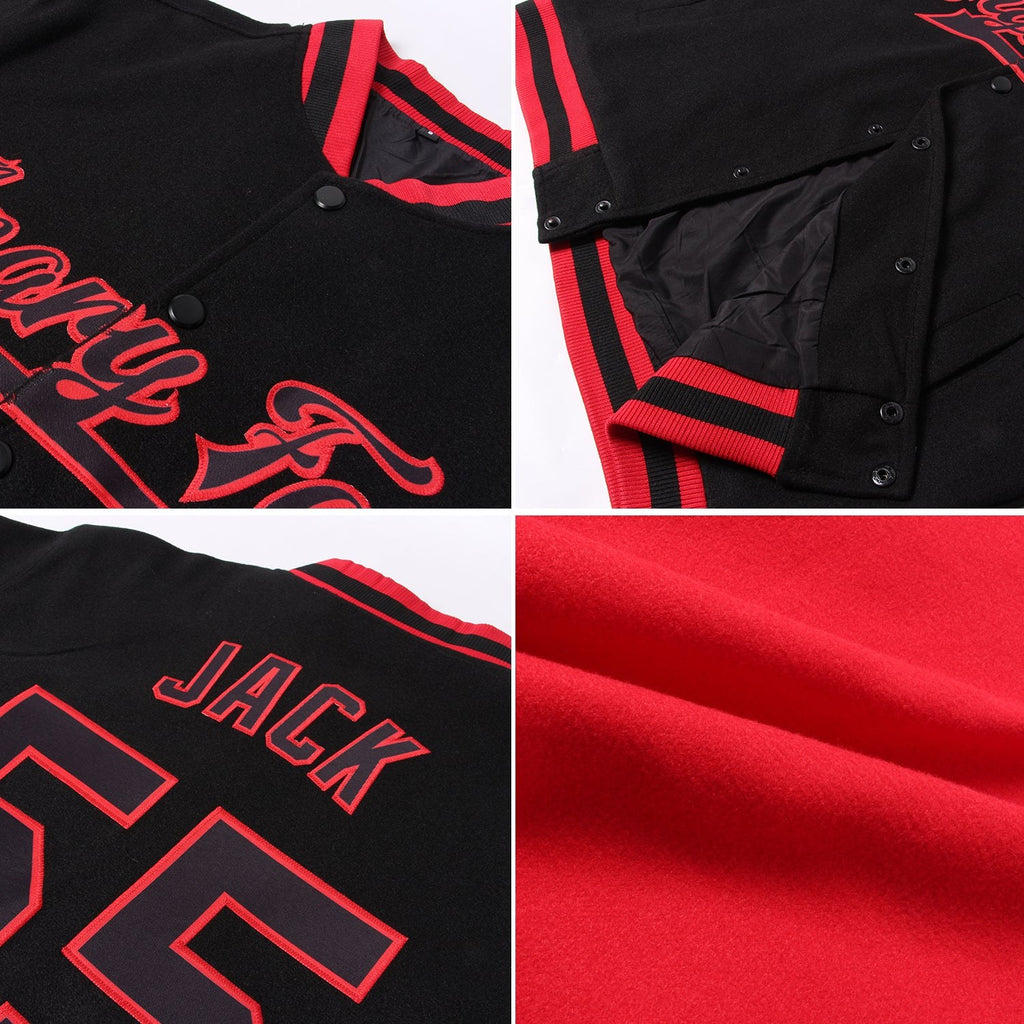 Custom White Red Bomber Full-Snap Varsity Letterman Split Fashion Jacket photo 4