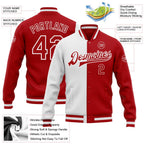 Custom White Red Bomber Full-Snap Varsity Letterman Split Fashion Jacket photo 5