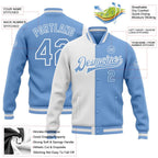 Custom White Light Blue Bomber Full-Snap Varsity Letterman Split Fashion Jacket photo 5