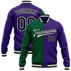 Custom Purple Black Kelly Green Bomber Full-Snap Varsity Letterman Split Fashion Jacket