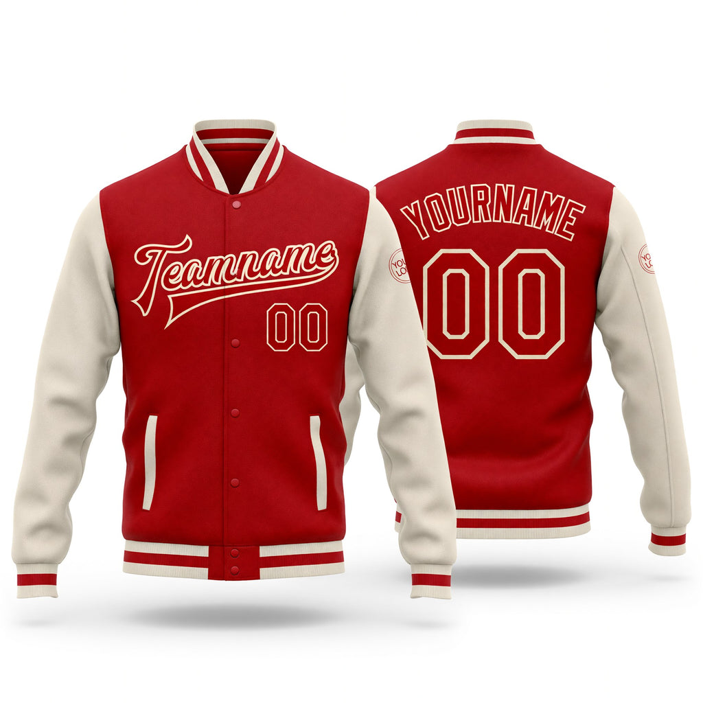 Custom Red Red-Cream Bomber Full-Snap Varsity Letterman Two Tone Jacket