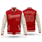 Custom Red Red-Cream Bomber Full-Snap Varsity Letterman Two Tone Jacket