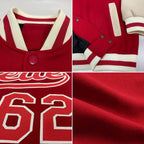 Custom Red Red-Cream Bomber Full-Snap Varsity Letterman Two Tone Jacket photo 4