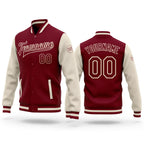 Custom Crimson Crimson Cream-Maroon Bomber Full-Snap Varsity Letterman Two Tone Jacket