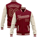 Custom Crimson Crimson Cream-Maroon Bomber Full-Snap Varsity Letterman Two Tone Jacket photo 1