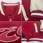 Custom Crimson Crimson Cream-Maroon Bomber Full-Snap Varsity Letterman Two Tone Jacket photo 4