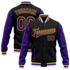 Custom Black Purple-Gold Bomber Full-Snap Varsity Letterman Two Tone Jacket photo 1