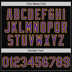 Custom Black Purple-Gold Bomber Full-Snap Varsity Letterman Two Tone Jacket photo 7