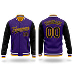 Custom Purple Black-Gold Bomber Full-Snap Varsity Letterman Two Tone Jacket