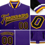Custom Purple Black-Gold Bomber Full-Snap Varsity Letterman Two Tone Jacket detail