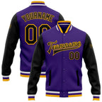 Custom Purple Black-Gold Bomber Full-Snap Varsity Letterman Two Tone Jacket photo 1