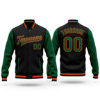 Custom Black Kelly Green-Orange Bomber Full-Snap Varsity Letterman Two Tone Jacket