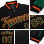 Custom Black Kelly Green-Orange Bomber Full-Snap Varsity Letterman Two Tone Jacket detail
