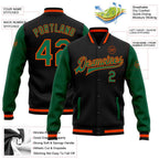 Custom Black Kelly Green-Orange Bomber Full-Snap Varsity Letterman Two Tone Jacket photo 5