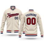 Custom Cream Red-Navy Bomber Full-Snap Varsity Letterman Jacket