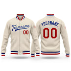 Custom Cream Red-Royal Bomber Full-Snap Varsity Letterman Jacket