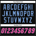 Custom Black Pink-Light Blue Bomber Full-Snap Varsity Letterman Two Tone Jacket photo 7